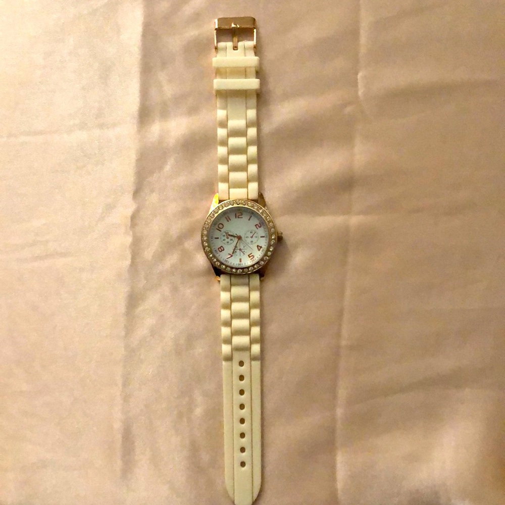 White/Rose Gold Rhinestone Studded Watch